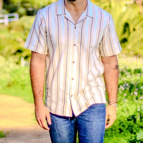 PX KIDS Short-Sleeve Sawyer Textured Resort Shirt, Tan Stripe, Size 10/12 KIDS - Picture 3 of 10